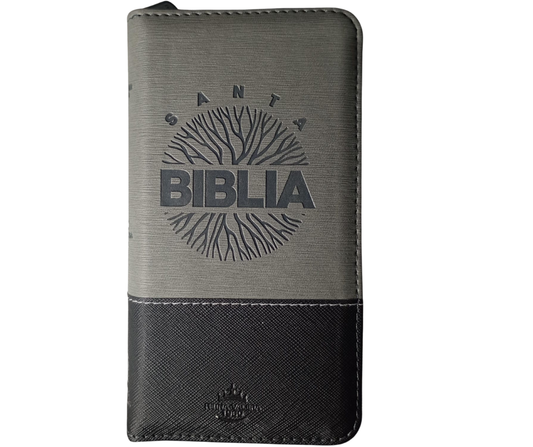 Biblia de billetera gris con negro