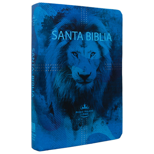 Biblia Reina Valera 1960 Mediana Letra Gigante Tapa Semiflexible León Azul